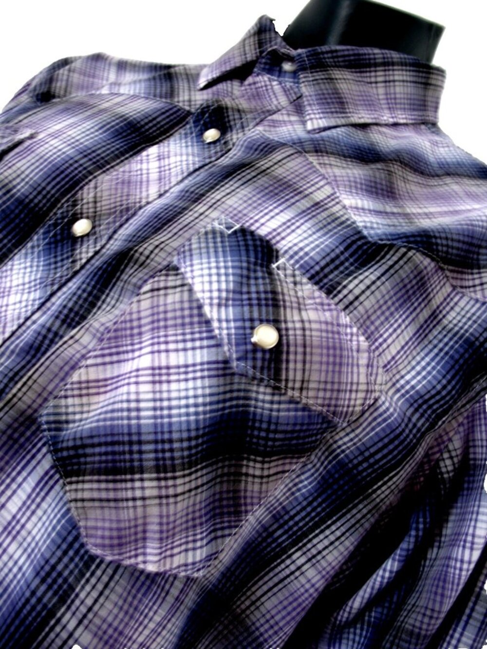 Wrangler Western L Sl Purple plaid, Snaps Shirt Men's Size XL? ck measurements